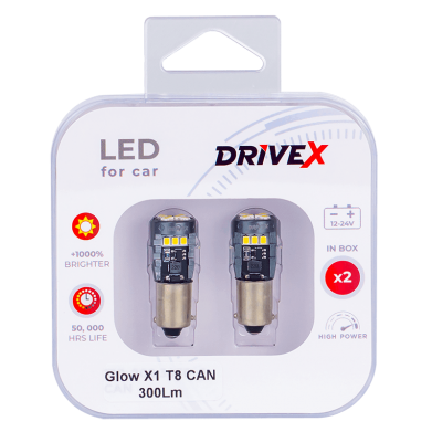 Світлодіоди в габаритні вогні. Підсвітку номера та салона DriveX Glow X1 T8 12-24V CAN 300Lm BA9S/T4W d-9mm к-т.